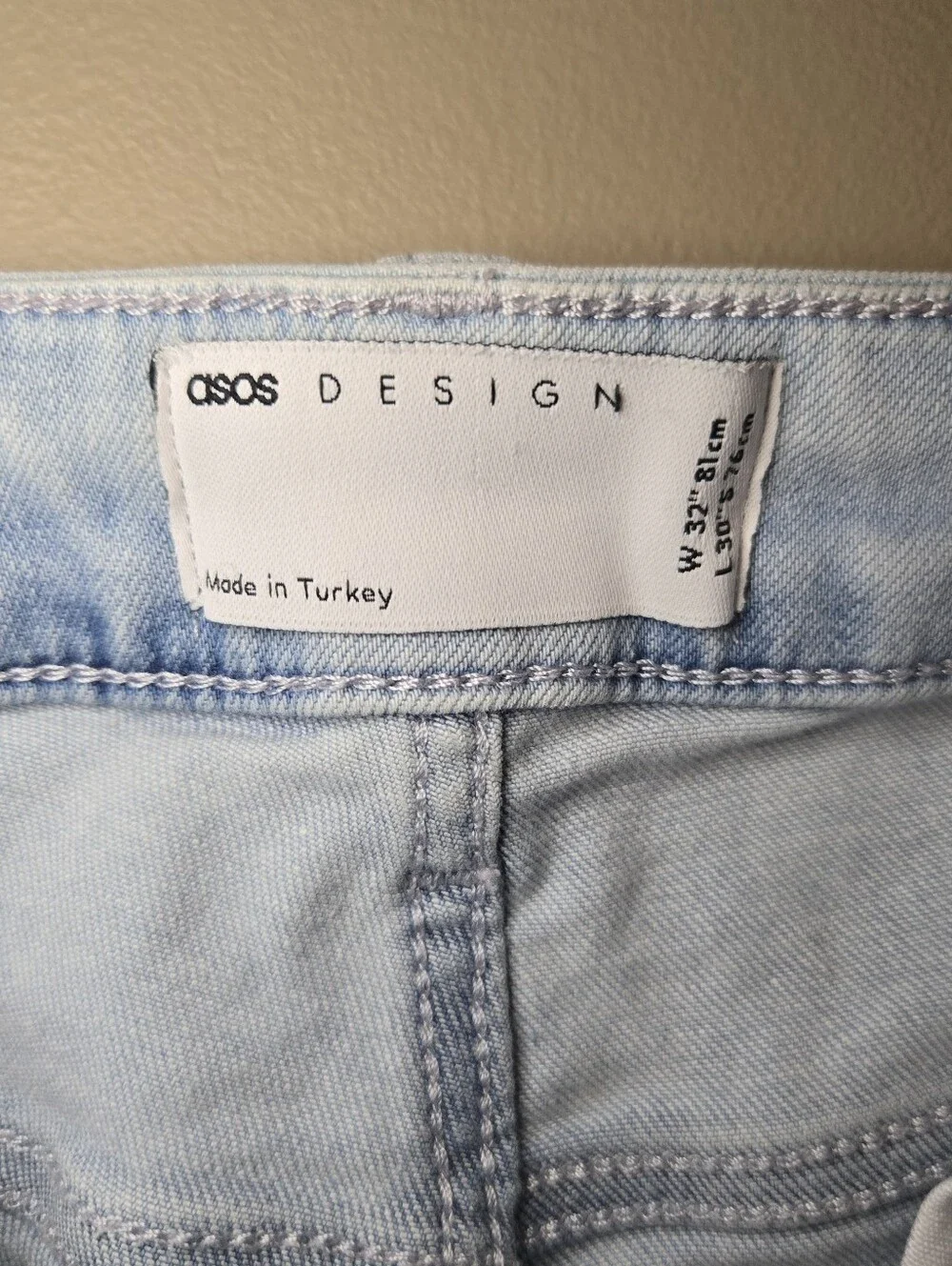Asos Design Mens Spray On Jeans Stretch Blue Light Wash Rips Moto Detail Size 32